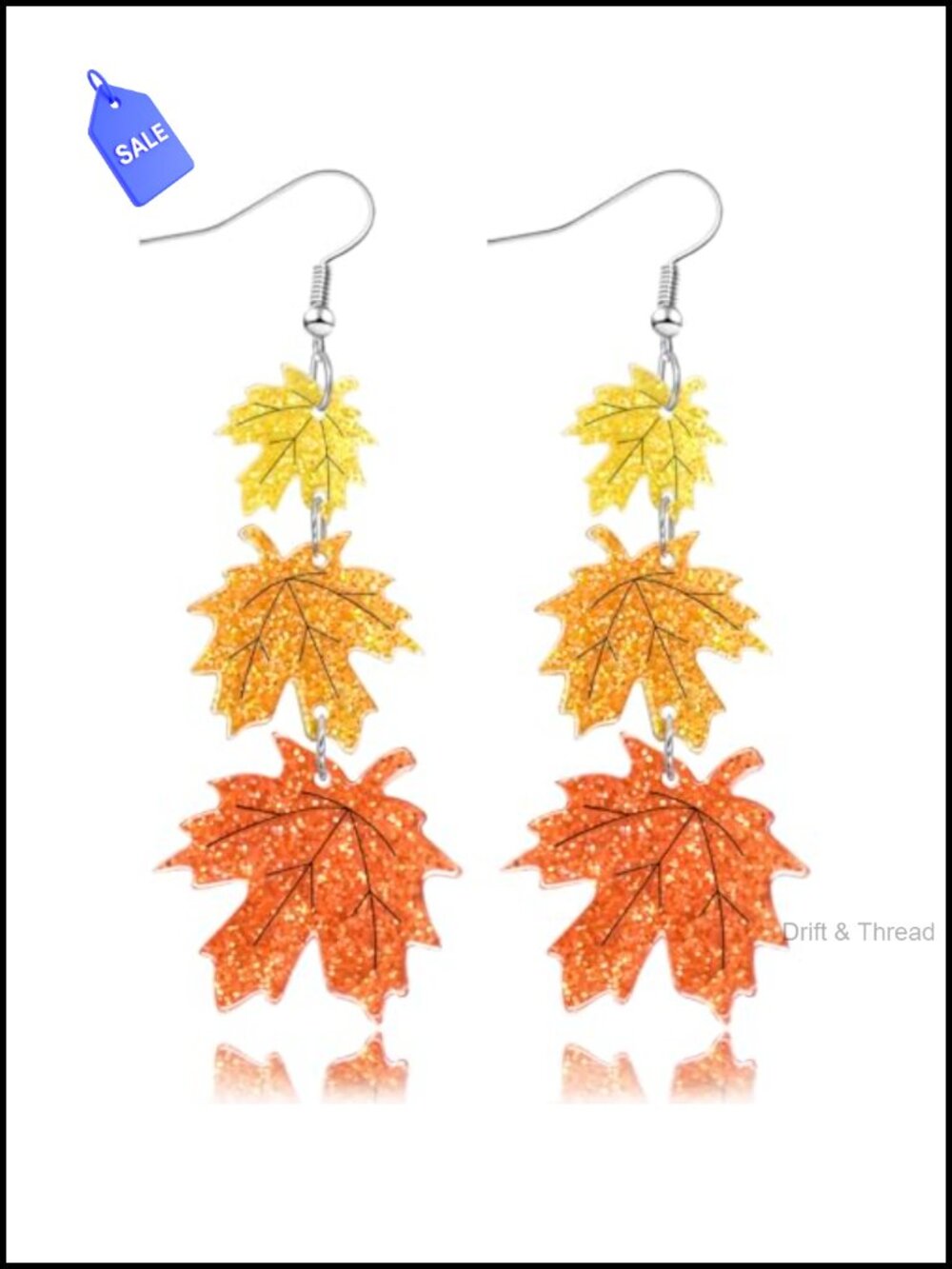 Glitter Maple Leaf Dangle Earrings Acrylic Stainless Steel Fall Thanksgiving